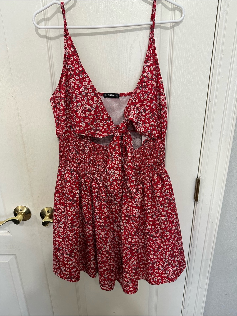 SHEIN Red Floral Tie-Front Romper